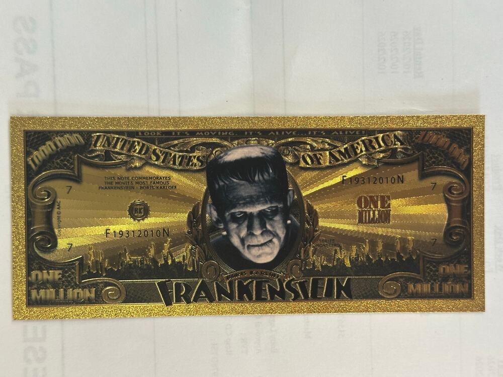 Frankenstein Boris Karloff Gold Foil Million Dollar Novelty Note